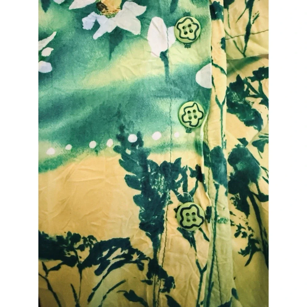 VTG‎ Jams World Maxi Dress L Herb Daisies Art Print 90s Whimsigoth Resort